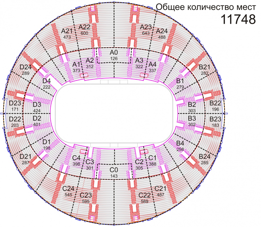 Схема ледового дворца с местами и рядами